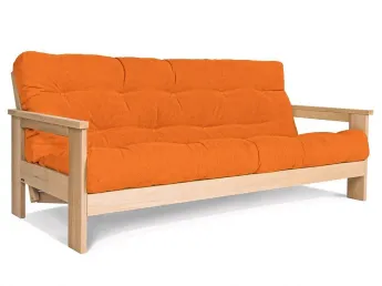 Диван-футон розкладний MEXICO натурального кольору, матеріал - бук цільний, колір тканини - оранжевий (загальний вигляд)