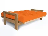 Диван-футон розкладний MEXICO натурального кольору, матеріал - бук цільний, колір тканини - оранжевий (вигляд розкладений)