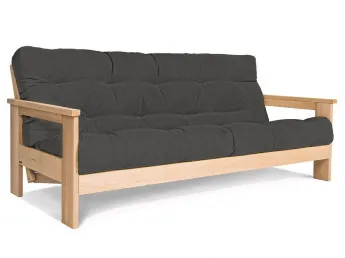 Диван-футон розкладний MEXICO натурального кольору, матеріал - бук цільний, колір тканини - попільний (загальний вигляд)