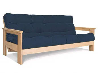 Диван-футон розкладний MEXICO натурального кольору, матеріал - бук цільний, колір тканини - синій (загальний вигляд)