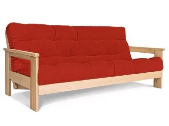 Диван-футон розкладний MEXICO натурального кольору, матеріал - бук цільний, колір тканини - червоний (загальний вигляд)