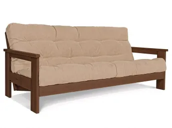 Диван-футон розкладний MEXICO кольору горіх, матеріал - бук цільний, колір тканини - бежевий (загальний вигляд)