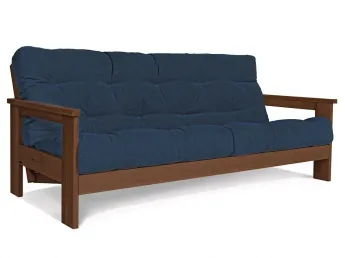 Диван-футон розкладний MEXICO кольору горіх, матеріал - бук цільний, колір тканини - синій (загальний вигляд)