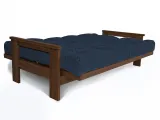 Диван-футон розкладний MEXICO кольору горіх, матеріал - бук цільний, колір тканини - синій (вигляд розкладений)