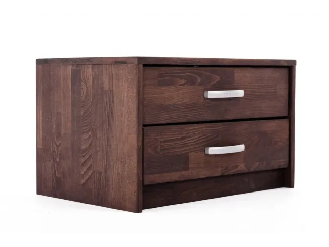 Тумбочка Лучана темно-коричневого кольору, матеріал - зрощений бук (вигляд з кута).