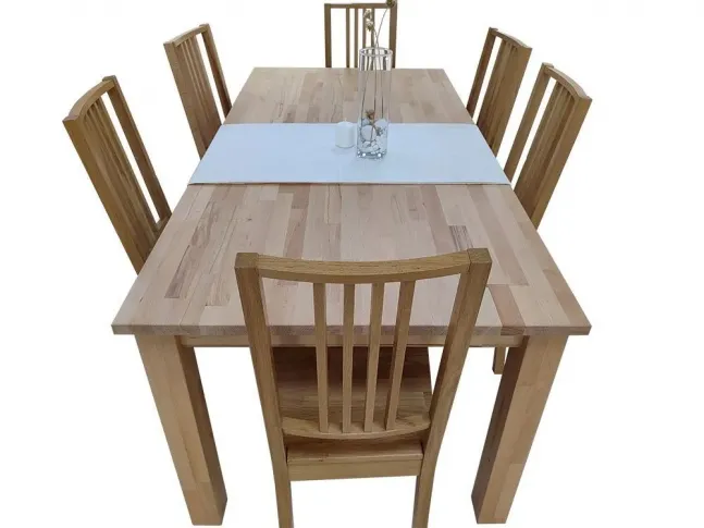 Стіл Тандем натурального кольору, зрощений бук (вигляд в довжину)