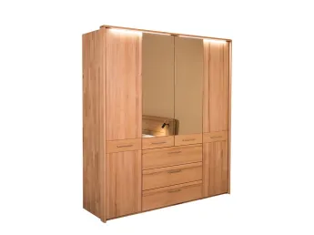 Шкаф Николь 6 дверный с ящиками натурального цвета, материал сращенный/цельный бук, двери с зеркалом (общий вид в интерьере) 2