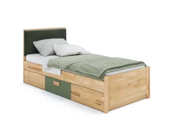 Кровать подростковая Rainbow с ящиком натурального цвета (ящик натуральный/оливка), цвет ткани - оливочный (общий вид)