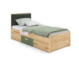 Кровать подростковая Rainbow с ящиком натурального цвета (ящик натуральный/оливка), цвет ткани - оливочный (общий вид)