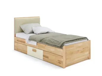 Ліжко підліткове Rainbow з шухлядою натурального кольору (шухляда натуральний/айворі), колір тканини - айворі (загальний вигляд)