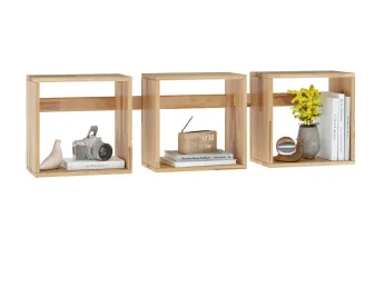 Полиця настінна Rainbow натурального кольору, матеріал - бук зрощений (загальний вигляд з декором)