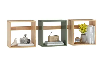 Полка настенная Rainbow натурального\оливка цвета, материал - бук сращенный (общий вид с декором)