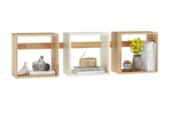 Полиця настінна Rainbow натурального\айворі кольору, матеріал - бук зрощений (загальний вигляд з декором)