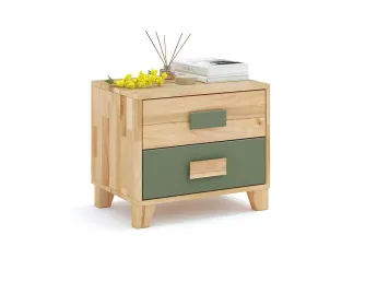 Тумбочку прикроватную Rainbow натурального/оливочного цвета, материал сращенный/цельный бук (общий вид с декором)