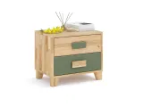 Тумбочка приліжкова Rainbow натурального/оливка кольору, матеріал зрощений/цільний бук (загальний вид з декором)