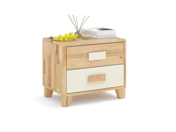 Тумбочка приліжкова Rainbow натурального/айворі кольору, матеріал зрощений/цільний бук (загальний вид з декором)