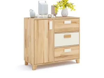 Комод Rainbow натурального/айворі кольору, матеріал зрощений/цільний бук (загальний вигляд з декором)