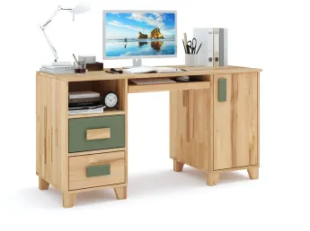 Стіл письмовий Rainbow зрощений/цільний бук, натуральний/оливка колір (загальний вигляд з декором)