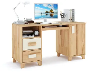 Купить Стол письменный Rainbow сращенный/цельный бук, натуральный/айвори цвет (общий вид с декором)