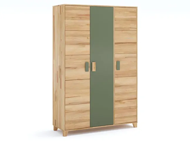 Підліткова шафа Rainbow 3-дверна натурального/оливка кольору, зрощений бук, покриття олія/лак (загальний вид)