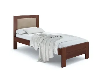 Ліжко Люкс Софт 90 х 200 кольору горіх лак, колір тканини - кремовий, матеріал - бук (загальний вигляд фон білий)