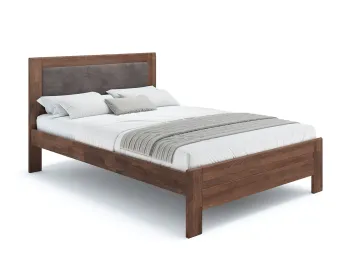 Ліжко Люкс Софт 140 х 200 кольору горіх, колір тканини - коричневий, матеріал - бук (загальний вигляд фон білий)