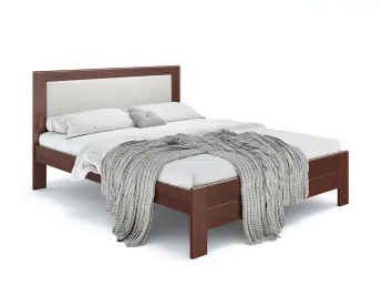 Ліжко Люкс Софт 160 х 200 кольору горіх лак, колір тканини - молочний, матеріал - бук (загальний вигляд фон білий)