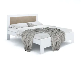 Ліжко Люкс Софт 160 х 200 білого кольору, колір тканини - кремовий, матеріал - бук (загальний вигляд фон білий)