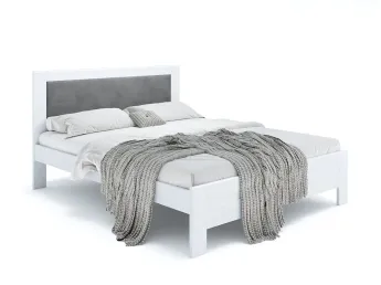 Ліжко Люкс Софт 160 х 200 білого кольору, колір тканини - платиновий, матеріал - бук (загальний вигляд фон білий)