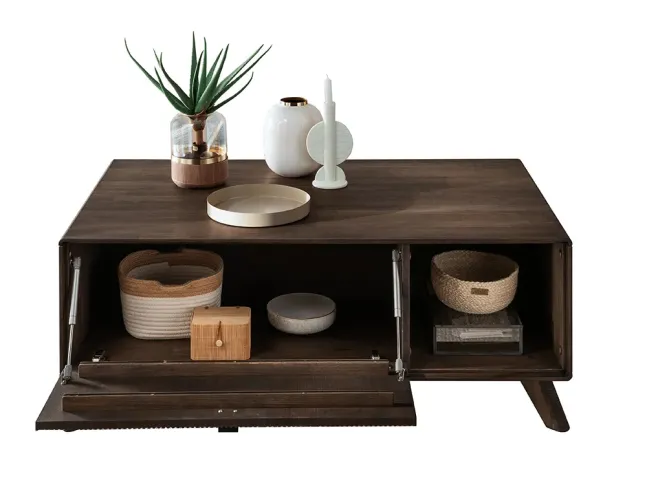 Стіл журнальний Groove II  кольору венге, матеріал - зрощений/цільний бук (загальний вигляд відкрита шухляда)