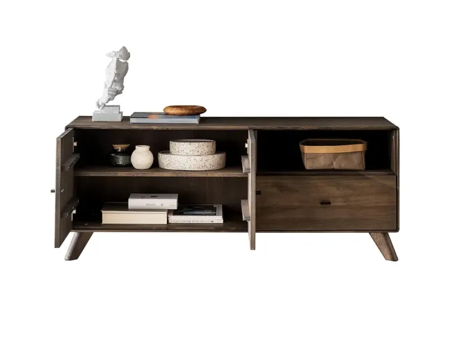 ТВ-тумба Groove I кольору венге, матеріал - бук зрощений\цільний (відкриті дверки)