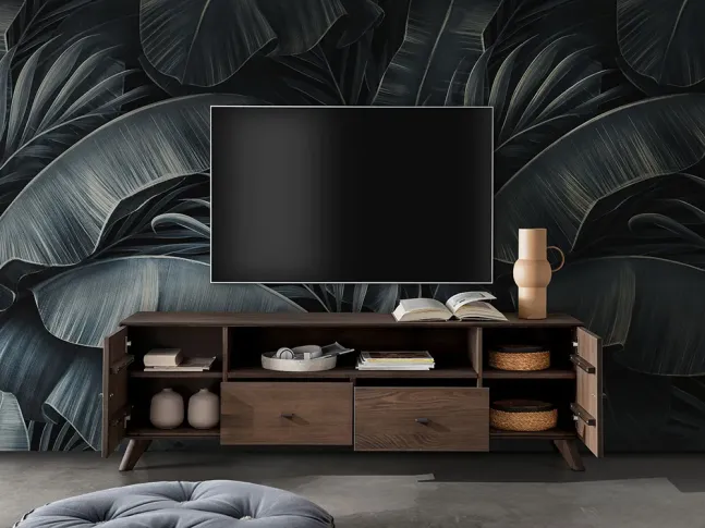 ТВ-тумба Groove II кольору венге, матеріал - бук зрощений\цільний (в інтер'єрі відкриті дверки)