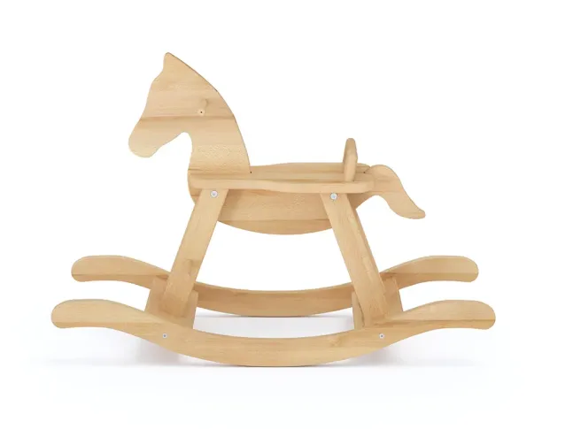 Лошадка-качалка Эней без защитной вставки натурального цвета, цельный бук, покрытие льняное масло (вид сбоку)