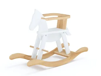 Коник-гойдалка Еней натурального\білого кольору, цільний бук, покриття лляна олія (загальний вид)