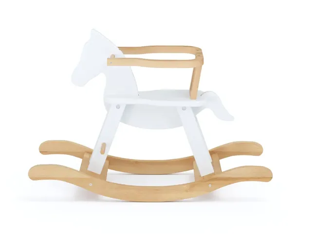 Лошадка-качалка Эней натурального\белого цвета, цельный бук, покрытие льняное масло (вид сбоку)