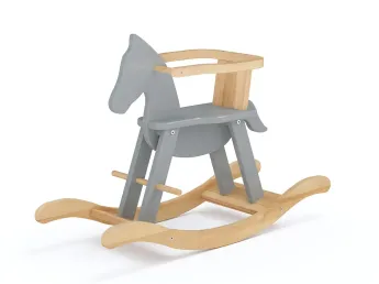 Коник-гойдалка Еней натурального\сірого кольору, цільний бук, покриття лляна олія (загальний вид)