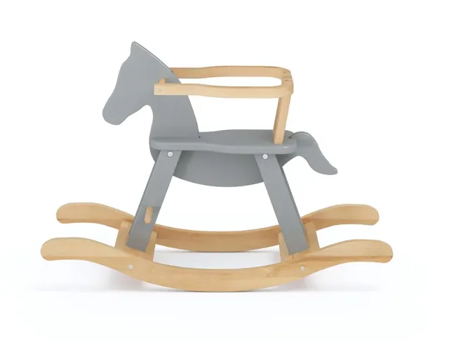 Лошадка-качалка Эней натурального\серого цвета, цельный бук, покрытие льняное масло (вид сбоку)