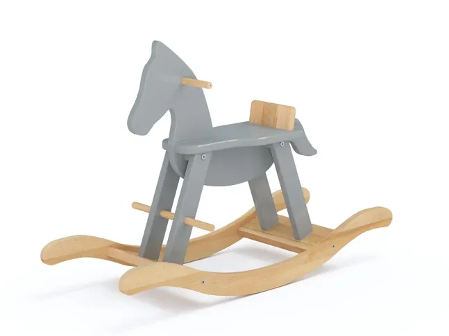 Лошадка-качалка Эней без защитной вставки натурального\серого цвета, цельный бук, покрытие льняное масло (общий вид)