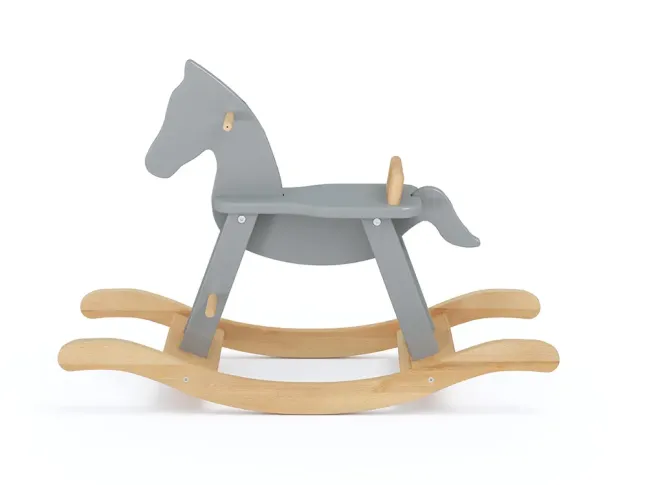 Лошадка-качалка Эней без защитной вставки натурального\серого цвета, цельный бук, покрытие льняное масло (вид сбоку)