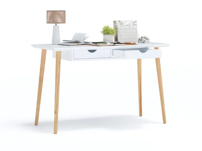 Стіл письмовий Верона кольору натуральний/білий, зрощений/цільний бук (відкрита шухляда)