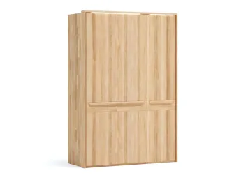 Шафа Глорія 3-дверна натурального кольору, матеріал зрощений/цільний бук, дверки дерево з паспарту та освітленням