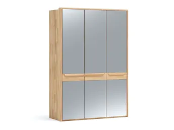 Шафа Глорія 3-дверна натурального кольору, матеріал зрощений/цільний бук, дверки дзеркало з паспарту (загальний вигляд)