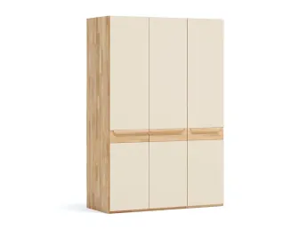 Шафа Глорія 3-дверна натурального кольору, матеріал зрощений/цільний бук, дверки матове скло біле (загальний вигляд)