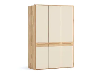 Шафа Глорія 3-дверна натурального кольору, матеріал зрощений/цільний бук, дверки матове скло біле з паспарту (загальний вигляд)