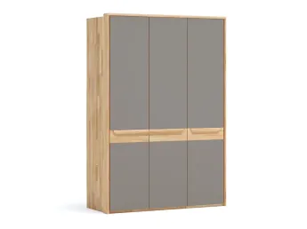Шафа Глорія 3-дверна натурального кольору, матеріал зрощений/цільний бук, дверки матове скло сіре з паспарту (загальний вигляд)
