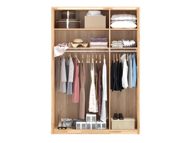 Шафа Глорія 3-дверна натурального кольору, матеріал зрощений/цільний бук з паспарту та освітленням (внутрішнє наповнення)