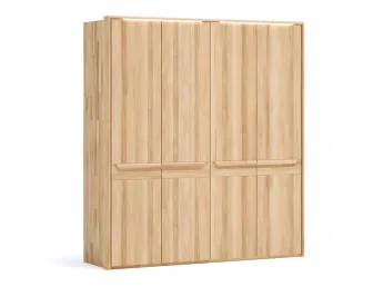 Шафа Глорія 4-дверна натурального кольору, матеріал зрощений/цільний бук, дверки дерево з паспарту й підсвіткою