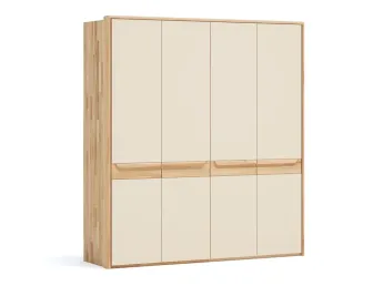 Шафа Глорія 4-дверна натурального кольору, матеріал зрощений/цільний бук, дверки матове скло біле з паспарту (загальний вигляд)