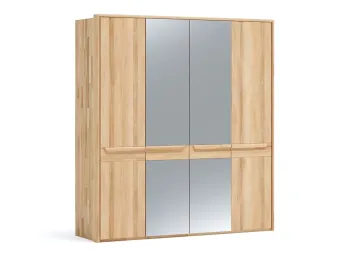 Шафа Глорія 4-дверна натурального кольору, матеріал зрощений/цільний бук, дві середні дверки дзеркало з паспарту