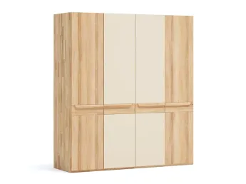 Шафа Глорія 4-дверна натурального кольору, матеріал зрощений/цільний бук, дві середні дверки матове скло біле (загальний вигляд)